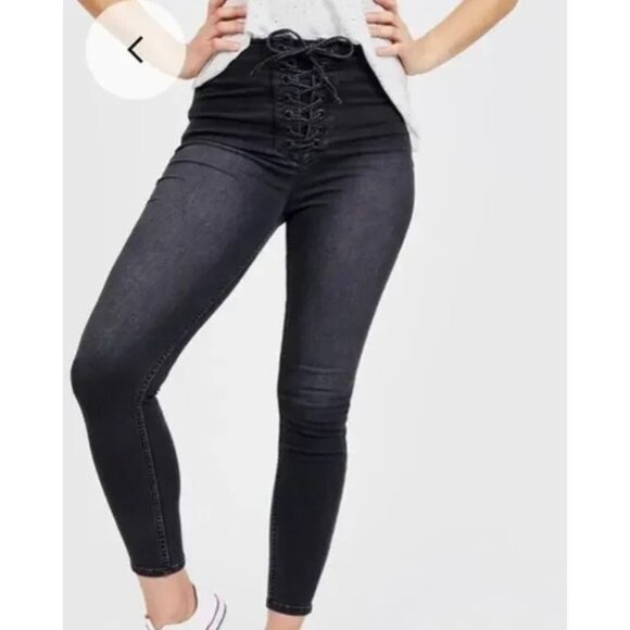 Free People Womens High Waist Jeans Size 27 Lace Up Front Skinny 61855-16515125 - Picture 2 of 7